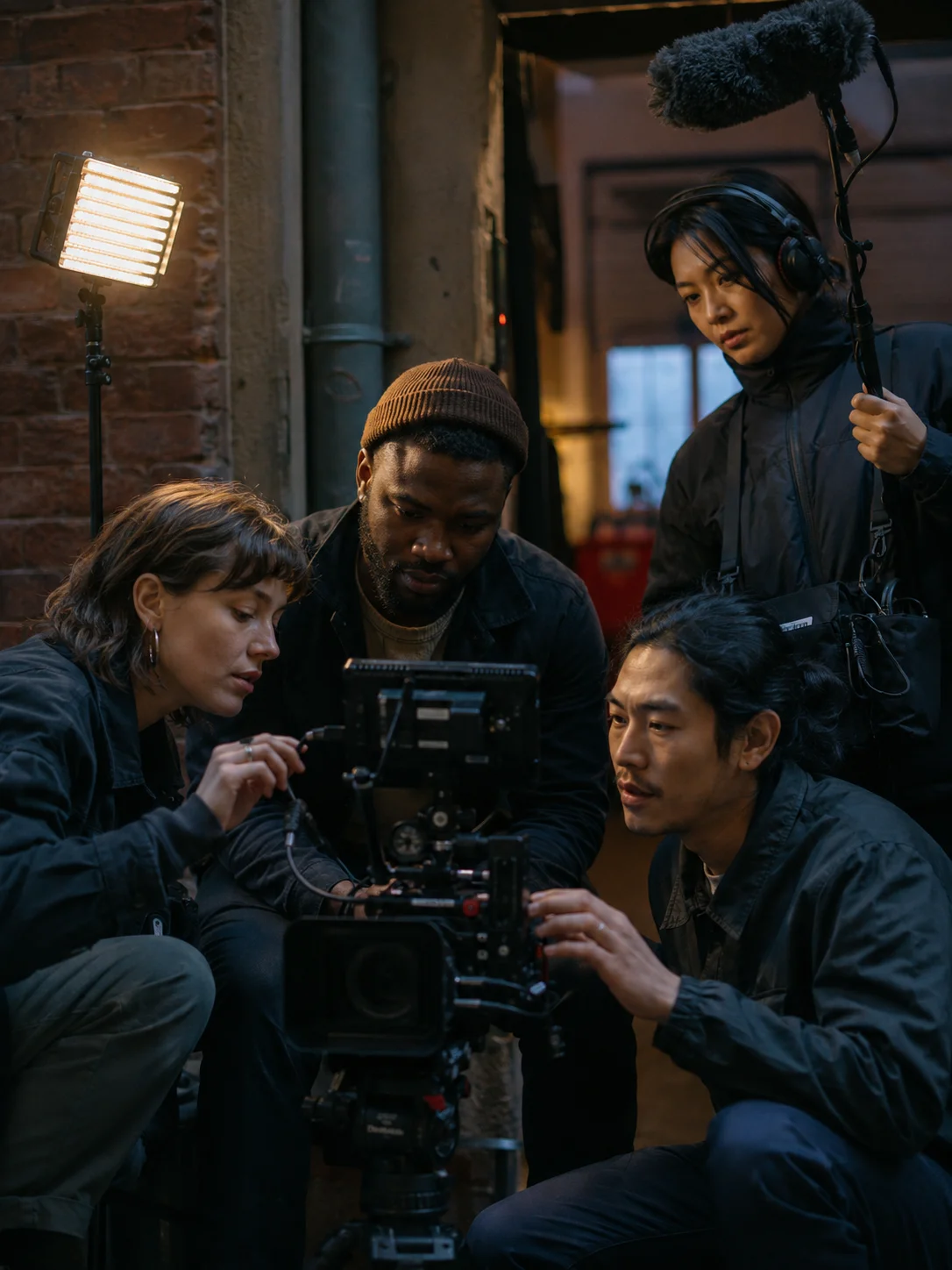 Independent filmmakers working together around a compact cinema camera setup
